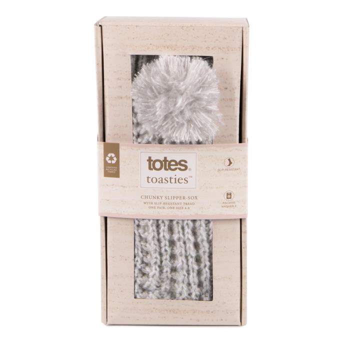 totes toasties® Ladies Luxury Sparkle Slipper-Sox With Pom Grey Extra Image 4